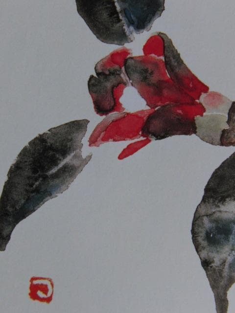 片岡鶴太郎、【椿】、希少な額装用画集より、美品、日本人画家