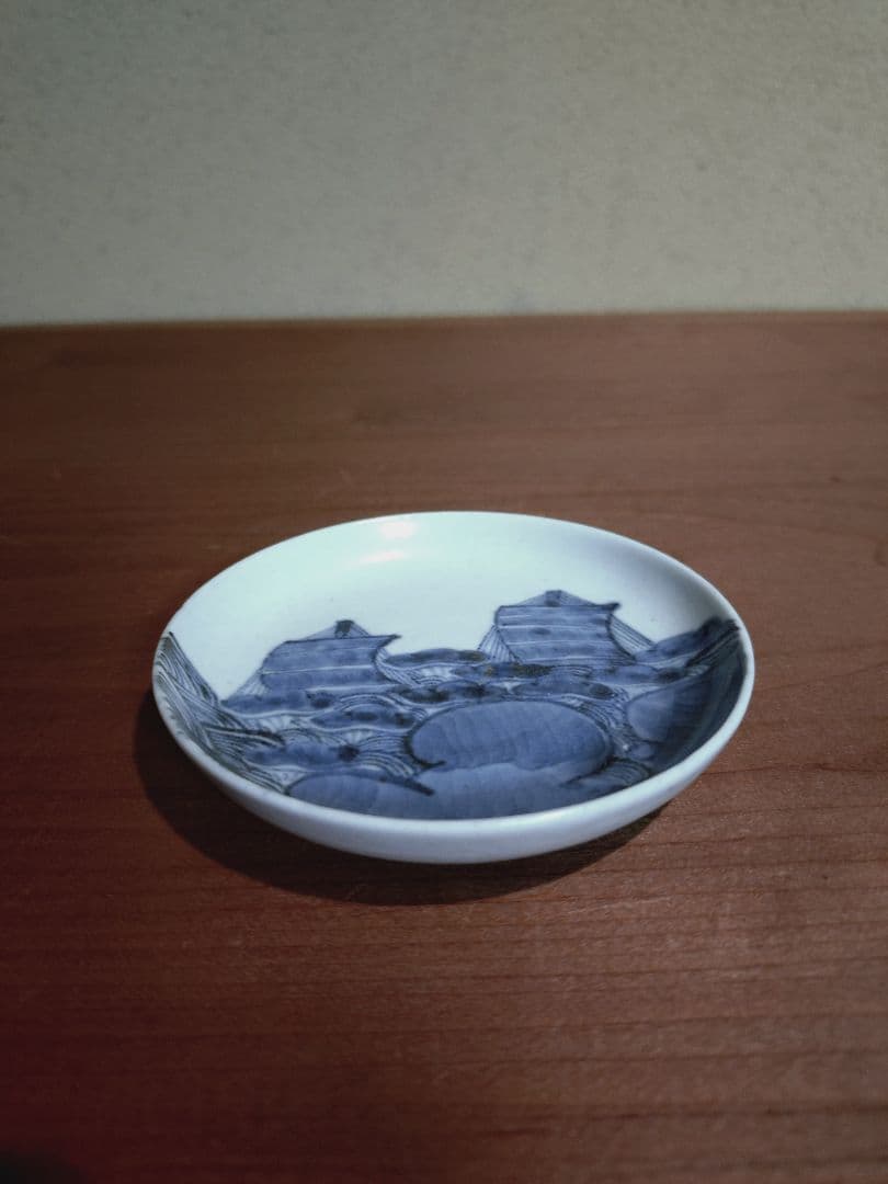 古伊万里 染付 青海波 帆船紋 豆皿 手塩皿