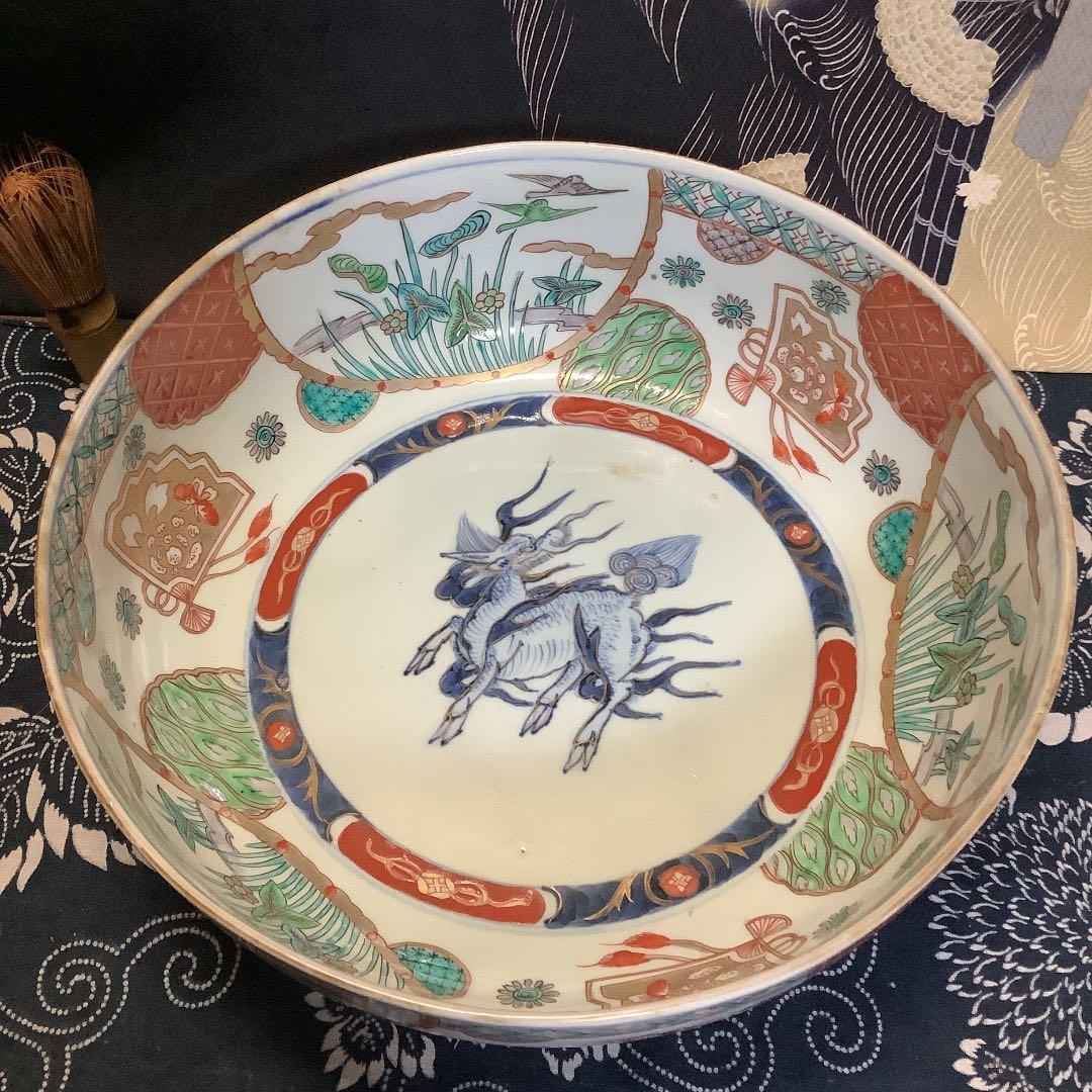 伊万里色絵菖蒲ハ角大皿（明治）