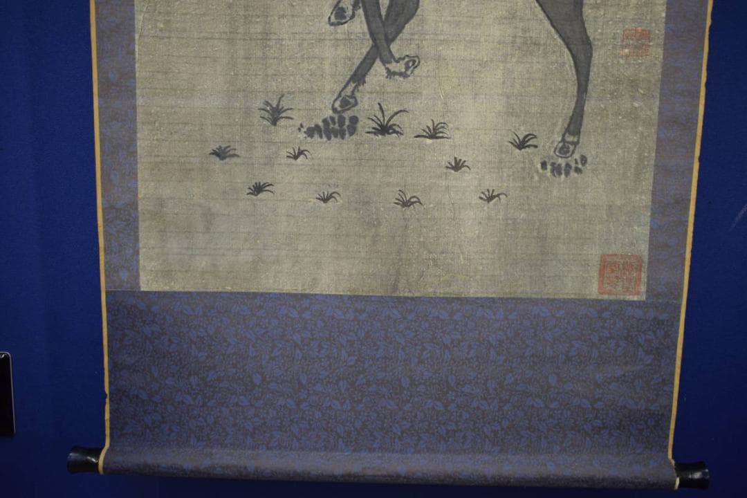 複製/作者不詳/人物馬画賛/馬/人物/中国画/大幅/布袋屋掛軸HK-82