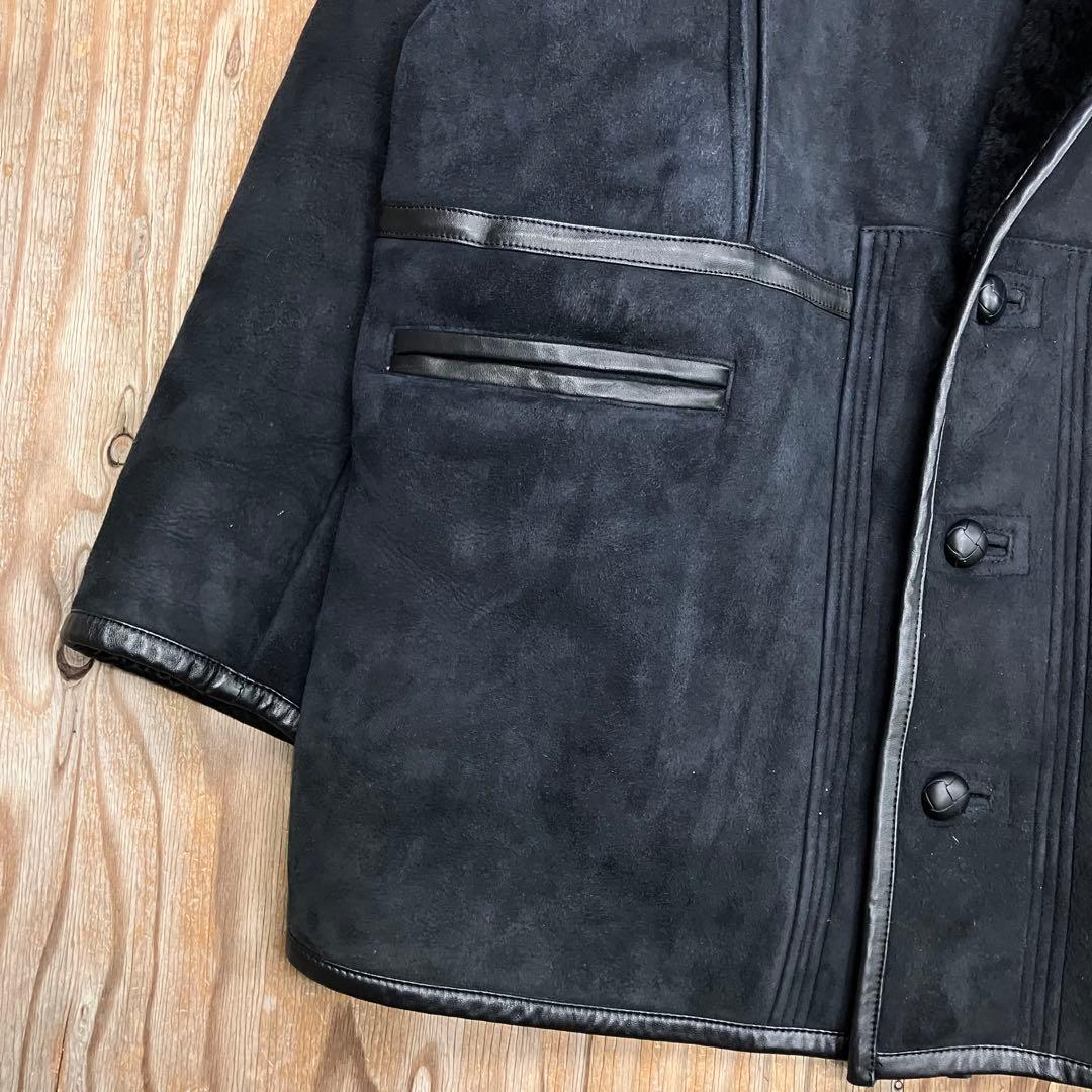 LUCIANO BARBERA レザー ムートン コート ジャケット ネイビー