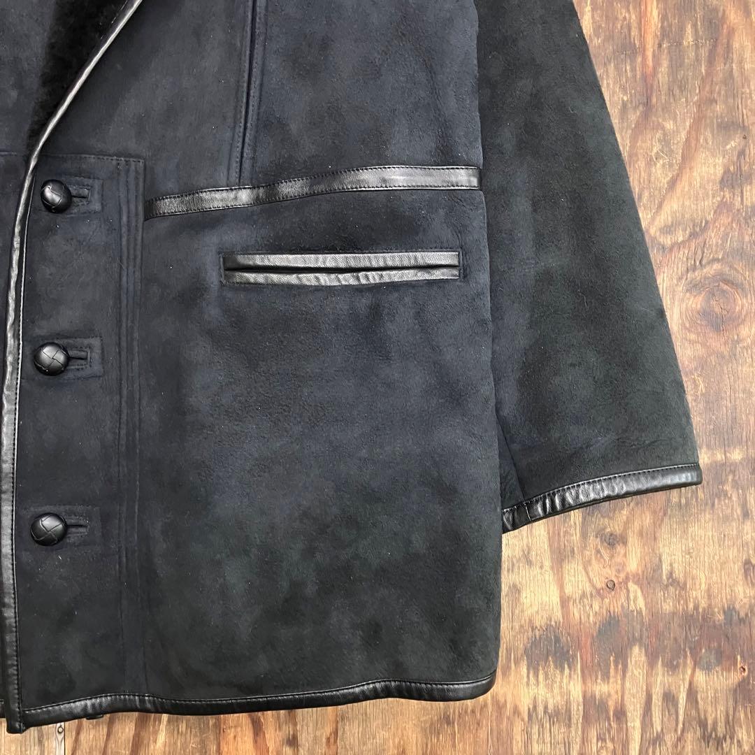 LUCIANO BARBERA レザー ムートン コート ジャケット ネイビー