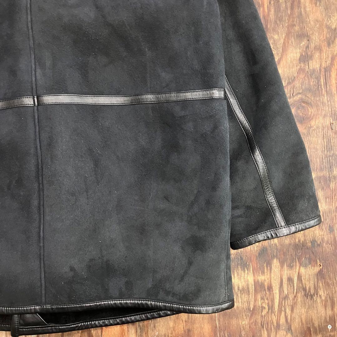 LUCIANO BARBERA レザー ムートン コート ジャケット ネイビー