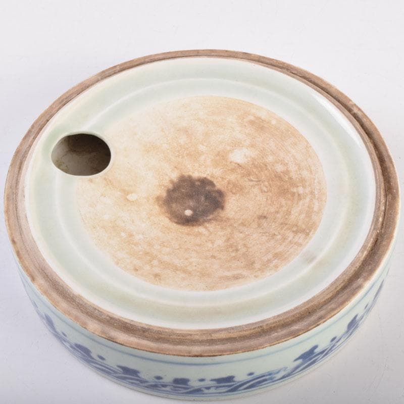 中国 書道具 青花 山水文 式陶硯 V 8477