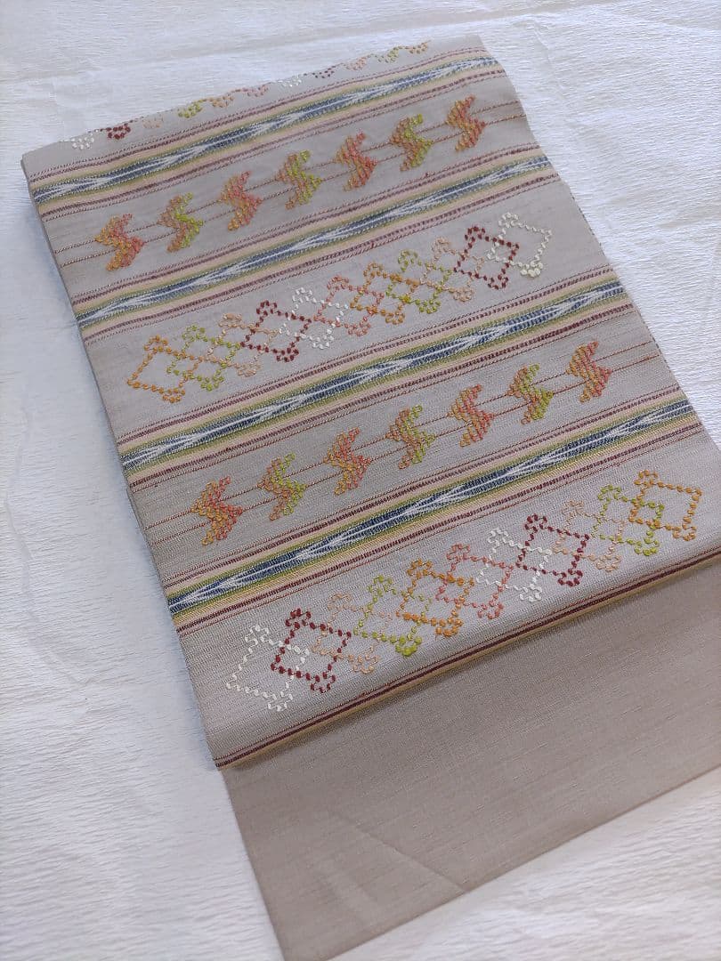 本場琉球 読谷山花織 九寸名古屋帯 生成り色系