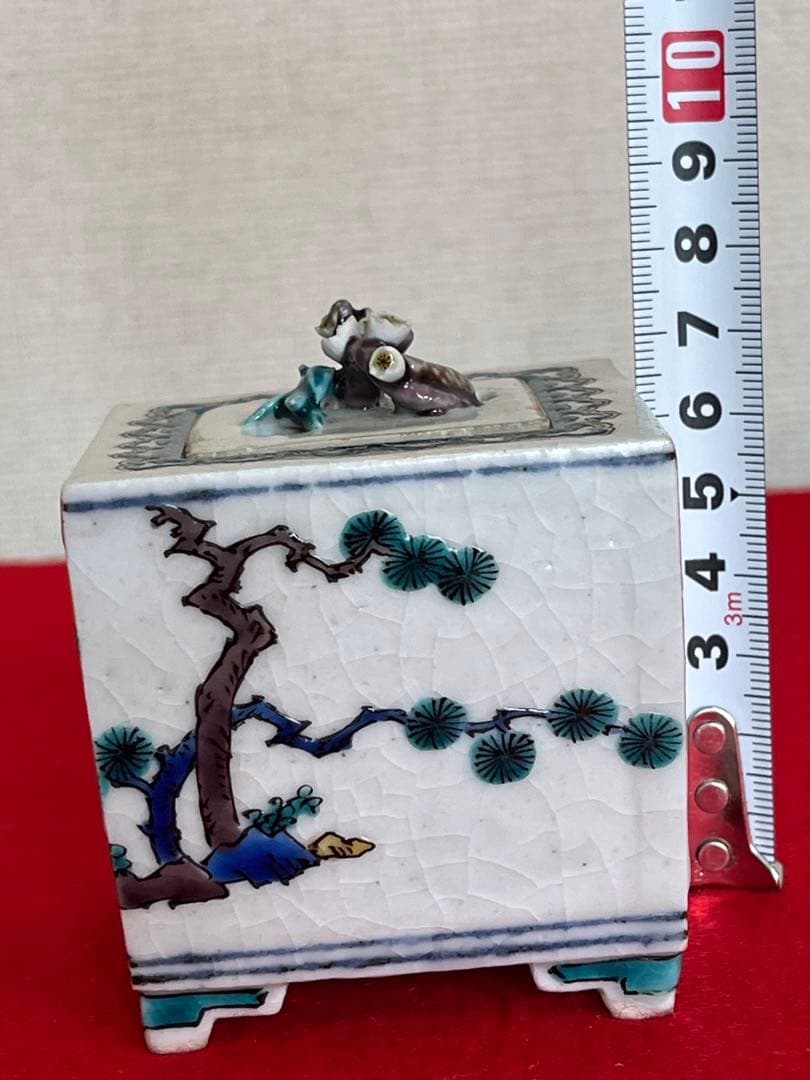 人間国宝 初代 徳田八十吉作 古九谷敬意 角香炉 管理T262