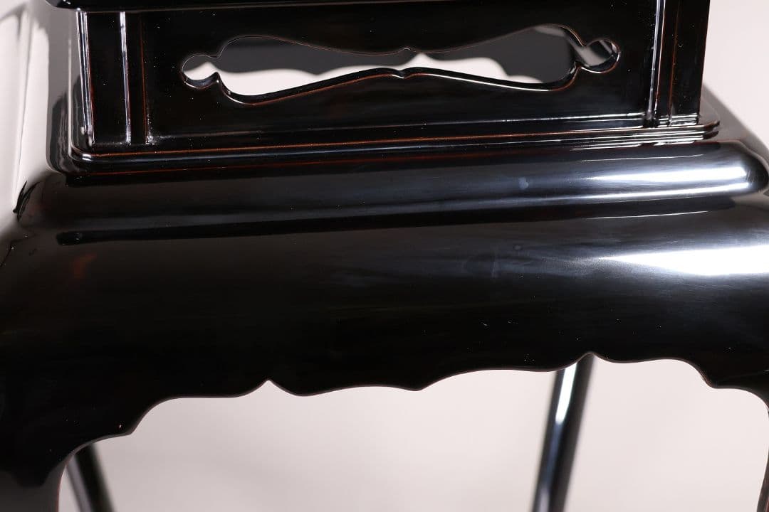 漆芸 螺鈿細工 二段 高卓 47.5cm 花台 香炉台 黒塗 木製【MA822】