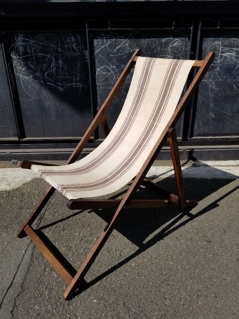 1960年代　ヴィンテージ　縞柄　帆布　オーク材　ストライプ　ロッキングチェア 1960年代ヴィンテージ縞柄帆布オーク材ストライプロッキングチェア