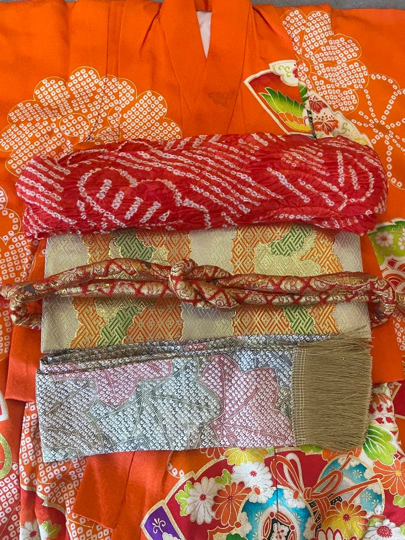 七五三　3歳　セット女児着物女の子アンティーク帯揚げ帯締めしごき