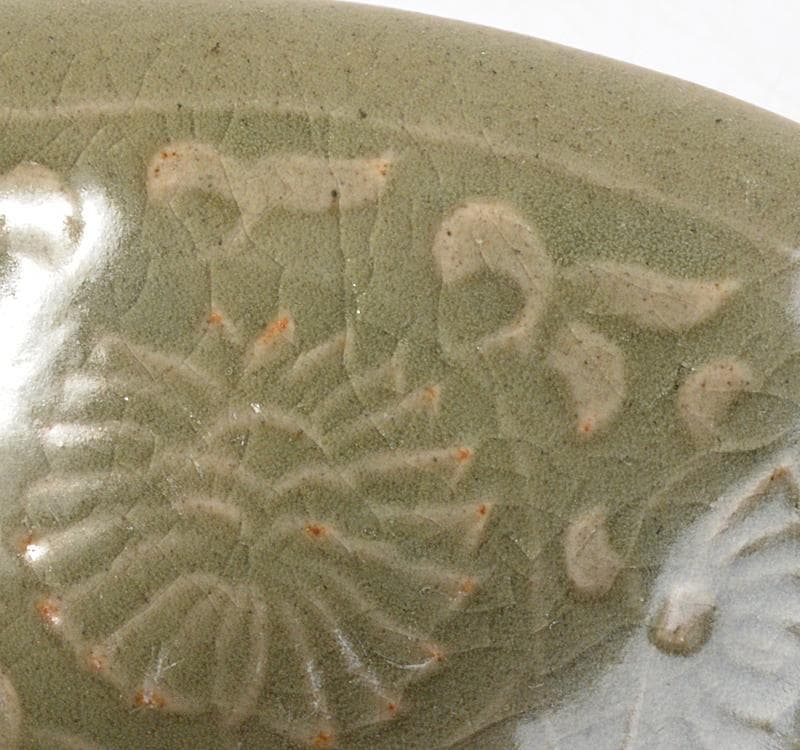 中国　龍泉窯青磁　刻花卉文鉢　茶碗　一対　V　R4690