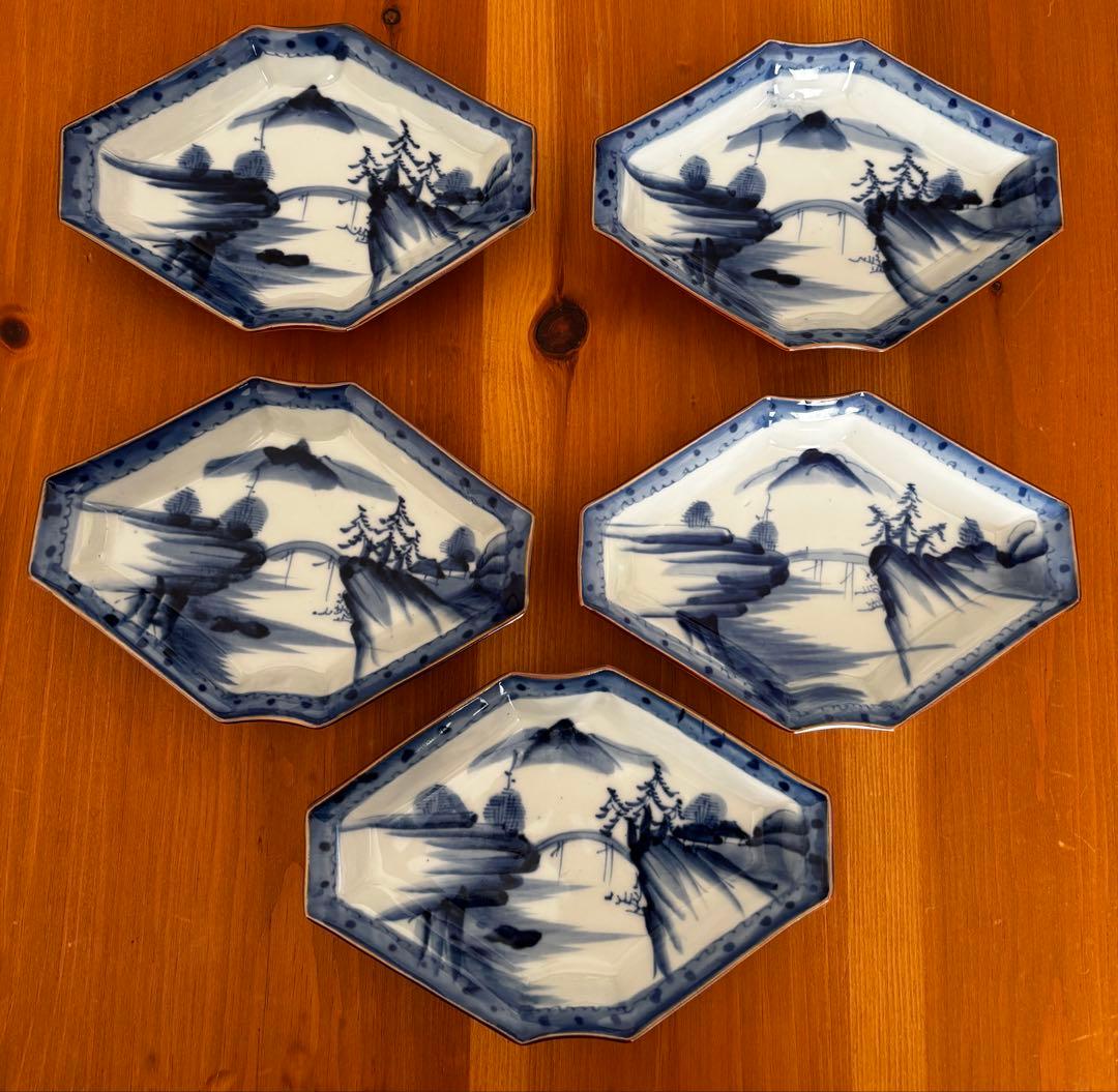 染付 山水図 和食器 伊万里 菱形 舟型 皿5客 - メルカリ