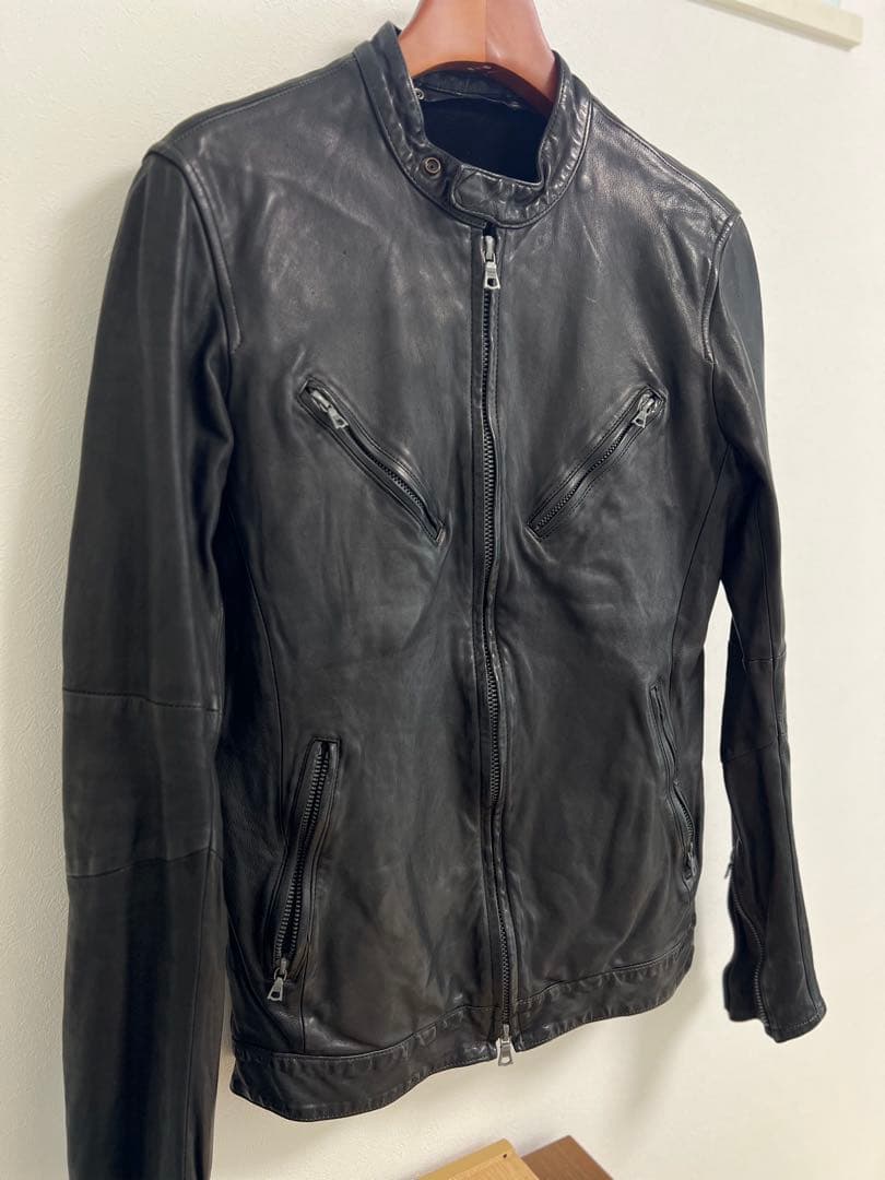 【希少】BACKLASH ドイツカーフシングルライダース XL 黒色 backlash シングルライダース XL ブラック ドイツカーフ 製品染め
