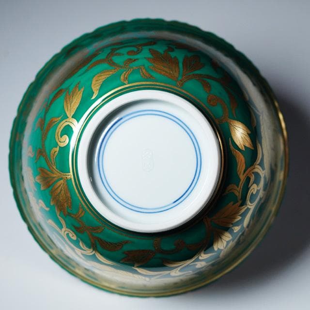 久世久宝青金襴手牡丹唐草菓子鉢共箱茶道具菓子器京焼染付磁器