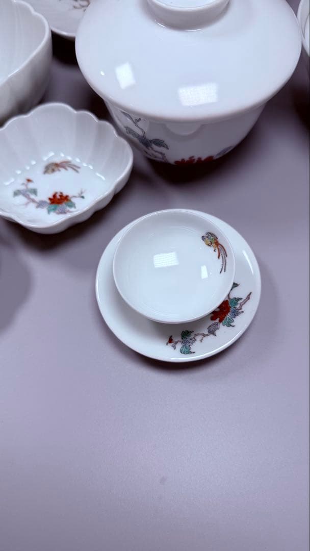 大正～昭和初期 十二代 酒井田柿右衛門 牡丹鳳凰画 揃物