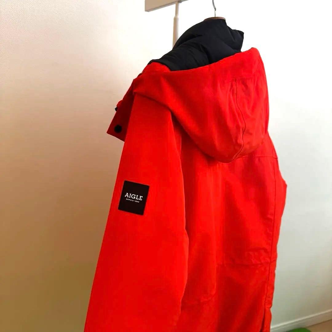 土日限定値下最終値下送料無新品タグ付AIGLE朱色Mオビモムジャケットフード付き