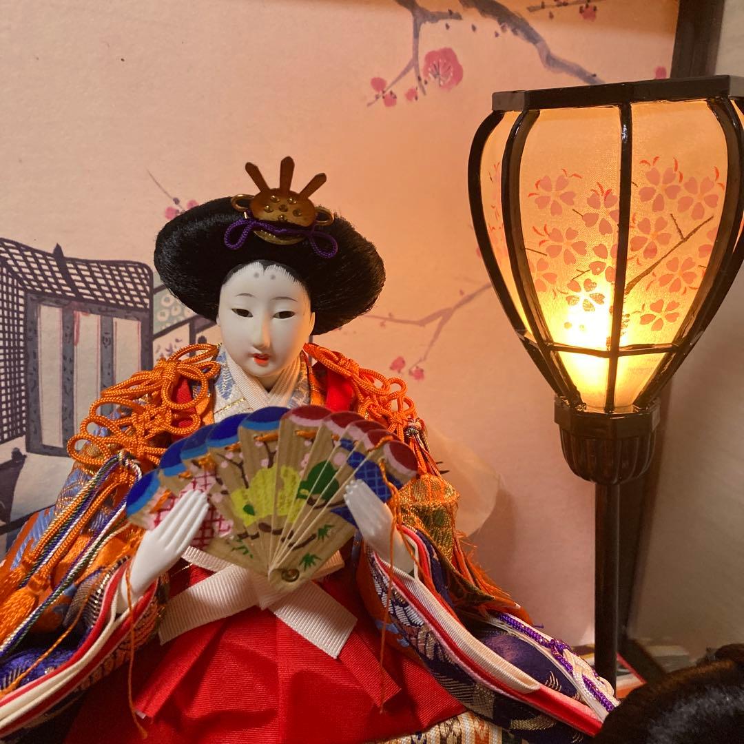 雛人形　ガラスケース入り　オルゴール付き　電気付　専用段ボール　三人官女