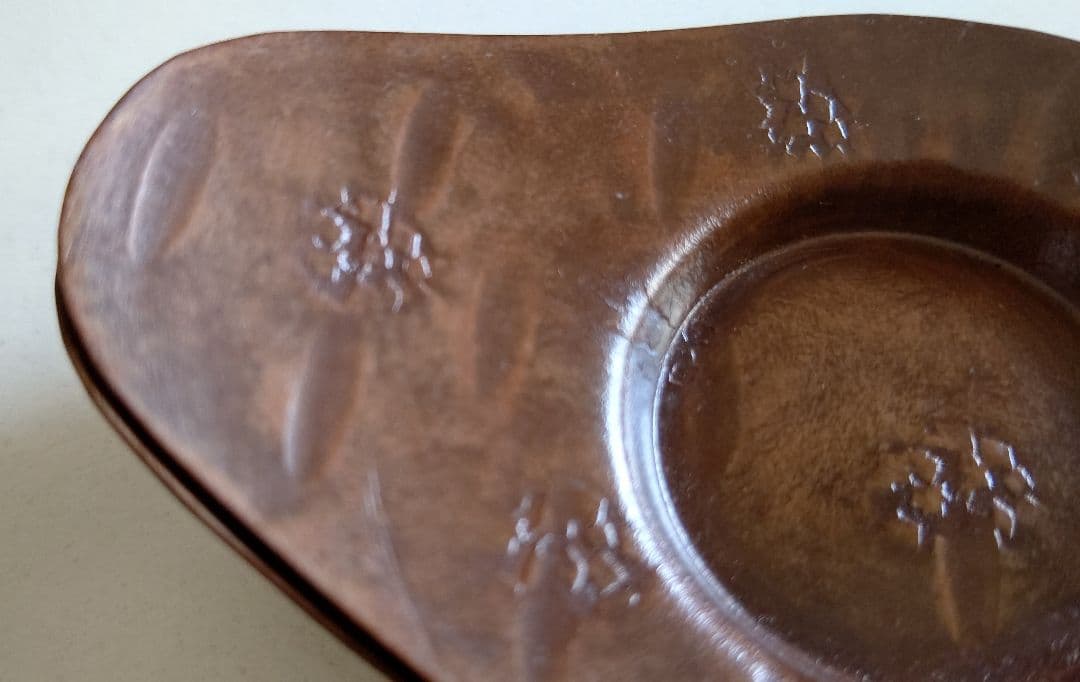 茶托 5枚 舟形 梅文 煎茶道具 銅製?