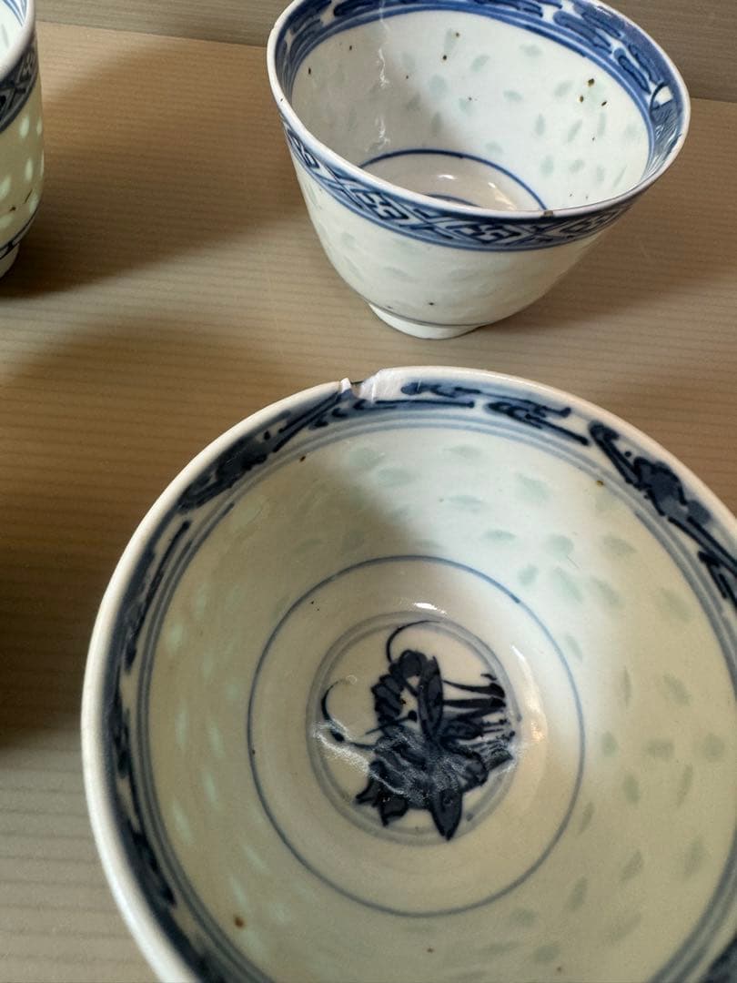 2908 中国骨董 康熙年造銘 蒸茶碗 4客 時代物