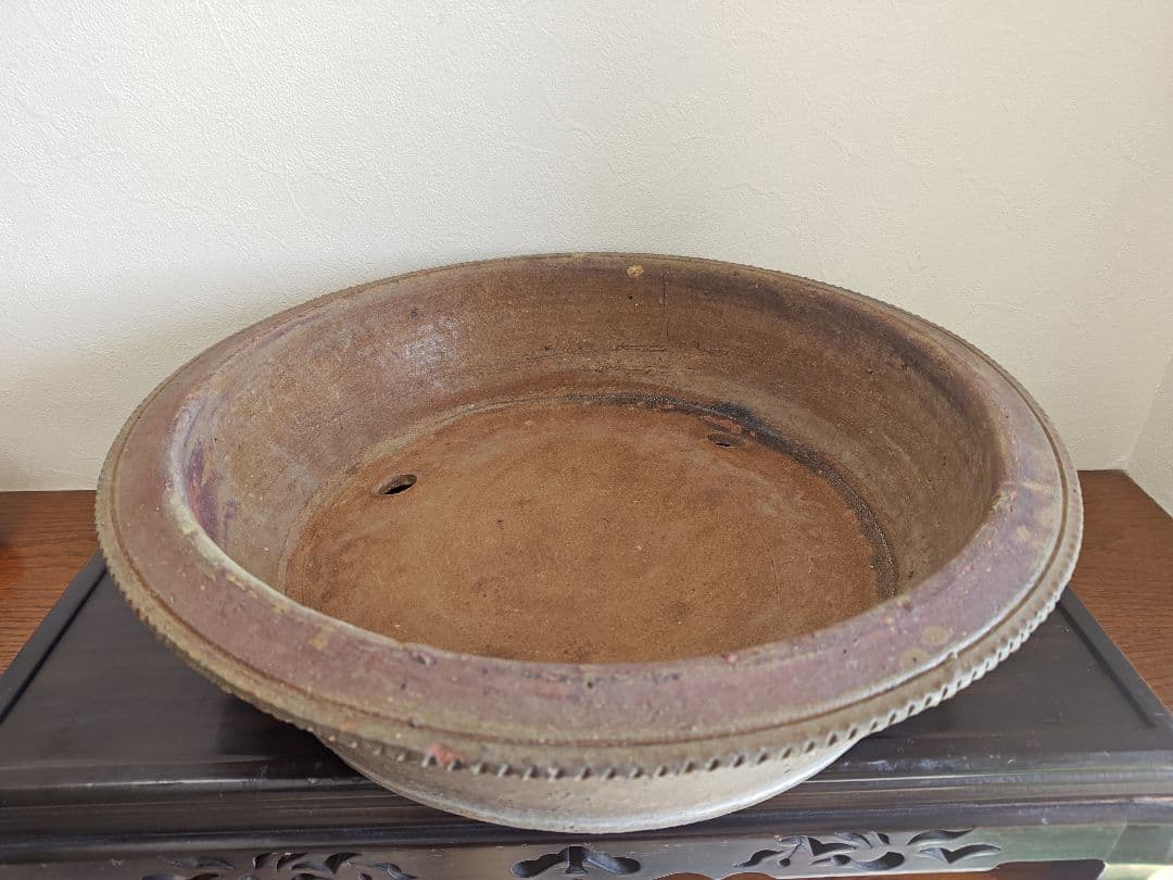 陶器製円形盆栽鉢 大型　ブラウン 約51cm×12.5cm