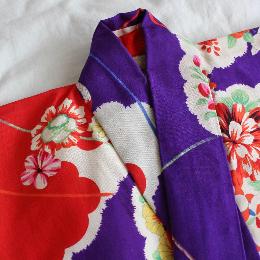 七五三 3歳 女の子 子供 アンティーク 正絹 着物 被布 ビーズバッグ セット