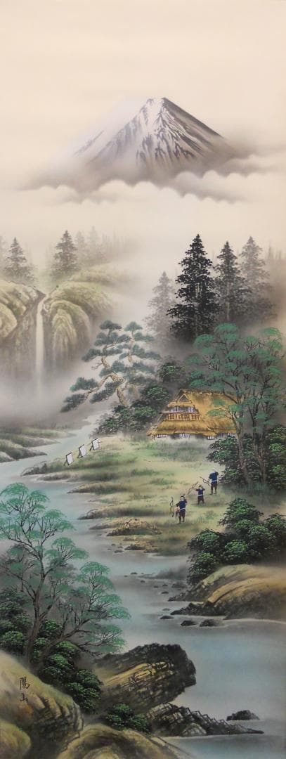 掛け軸 河田雲鳳 『 五帝四季花 』 絹本 希少 軸装 茶道具 掛軸 美品 です