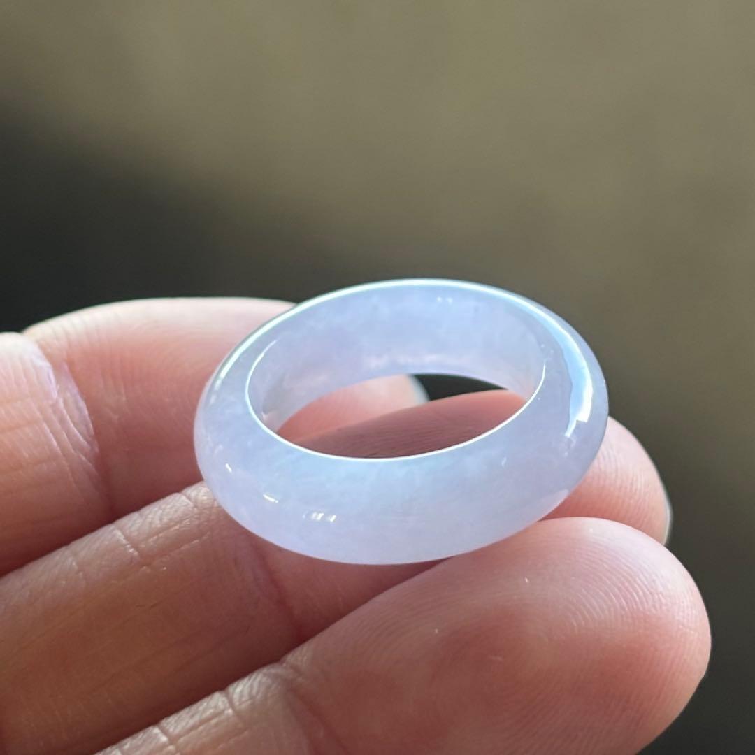 ミャンマー産 天然本翡翠　氷種　ラベンダー色 くり抜きリング　8号