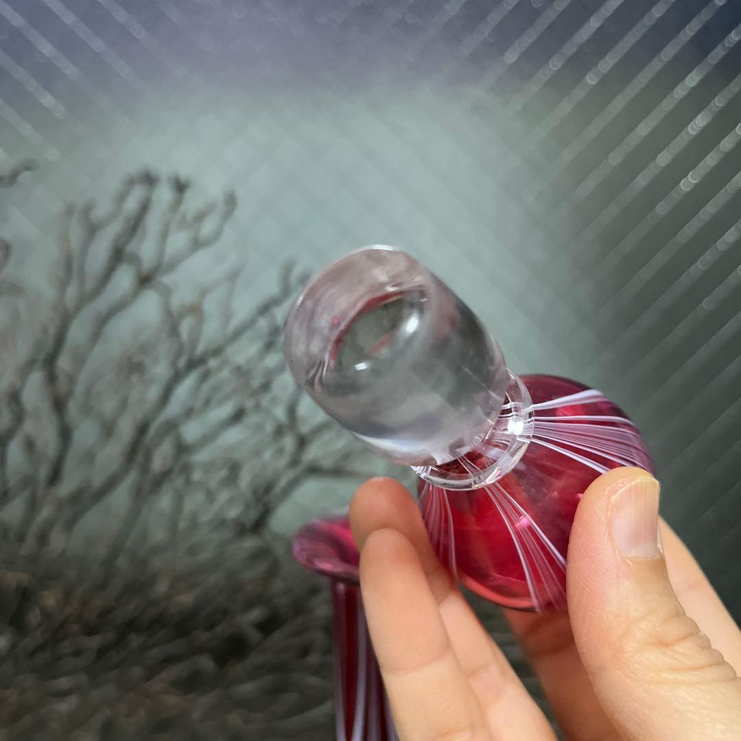 骨董時代ガラス希少金赤ガラス掻き揚げ紋カラフェ酒器ウランガラス