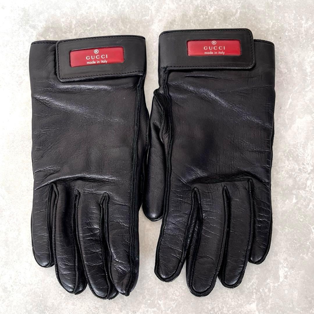 GUCCI レザー グローブ 手袋 黒色 本革/カシミア