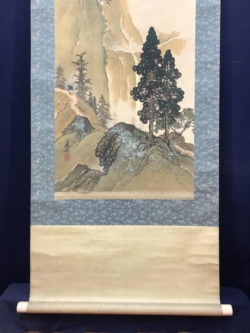 【真作】西村秀岳/春山帰路図/山水図/掛軸/名家伝来/AC-326