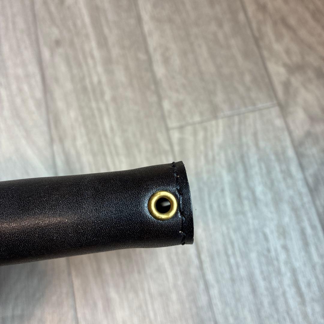 【茶芯ブラック】ミドルトラッカーウォレット　真鍮　黒ステッチ　お札を折らずに収納