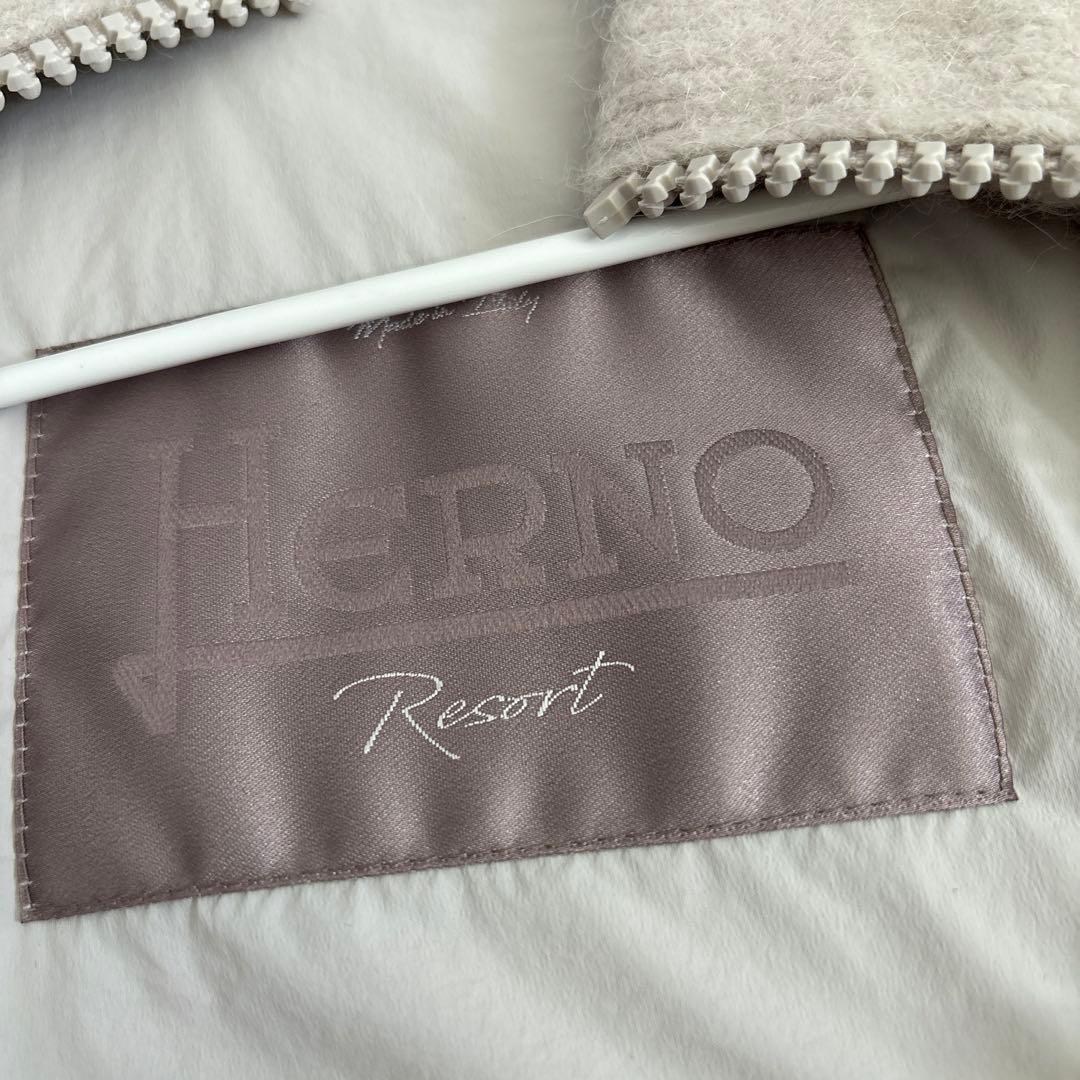美品 ヘルノ Herno ナイロンアルパカグラデーション ニットブルゾン 48
