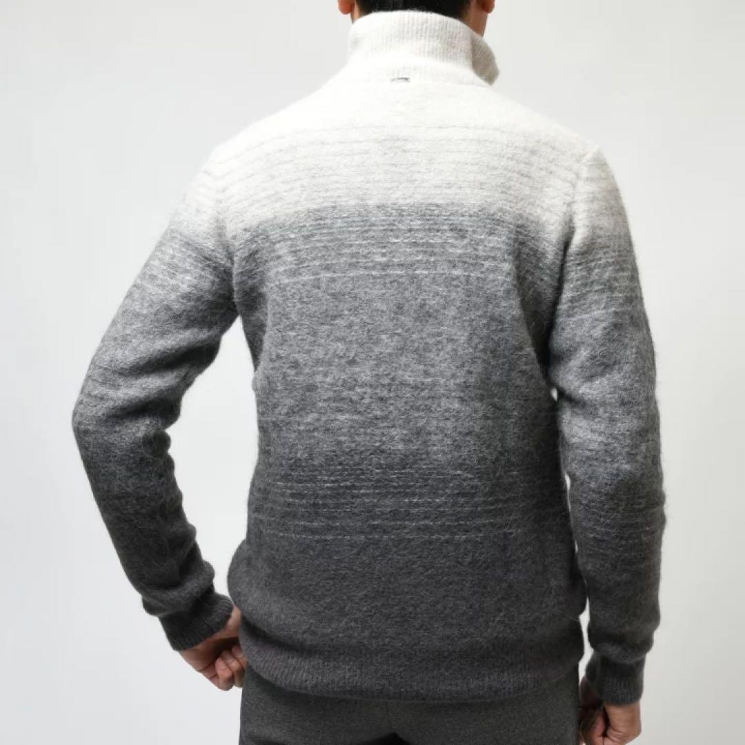 美品 ヘルノ Herno ナイロンアルパカグラデーション ニットブルゾン 48