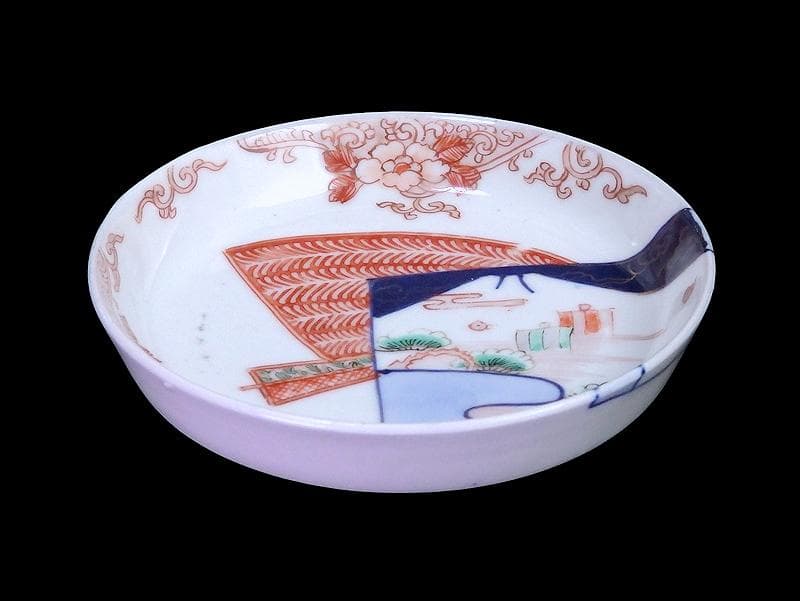 古伊万里 色絵 羊歯文様に松原帆掛け船 富士の図 5枚 B992AS-DAi 美術