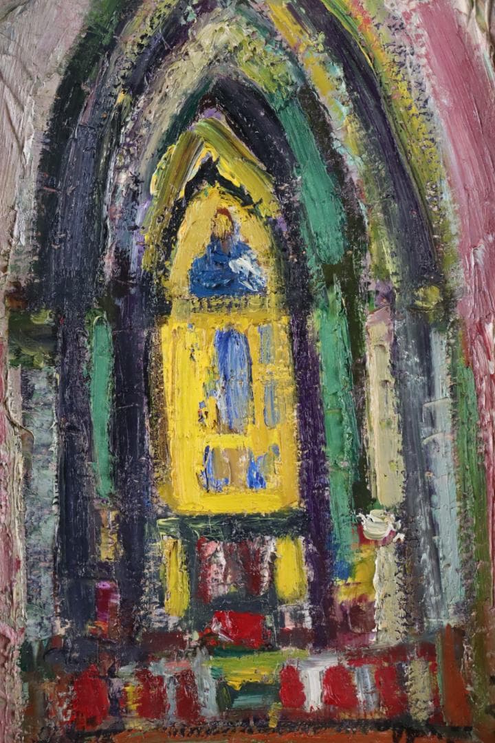 真作保証 田中忠雄 「シシリィーの聖堂」 油彩1号 行動美術協会創立会員