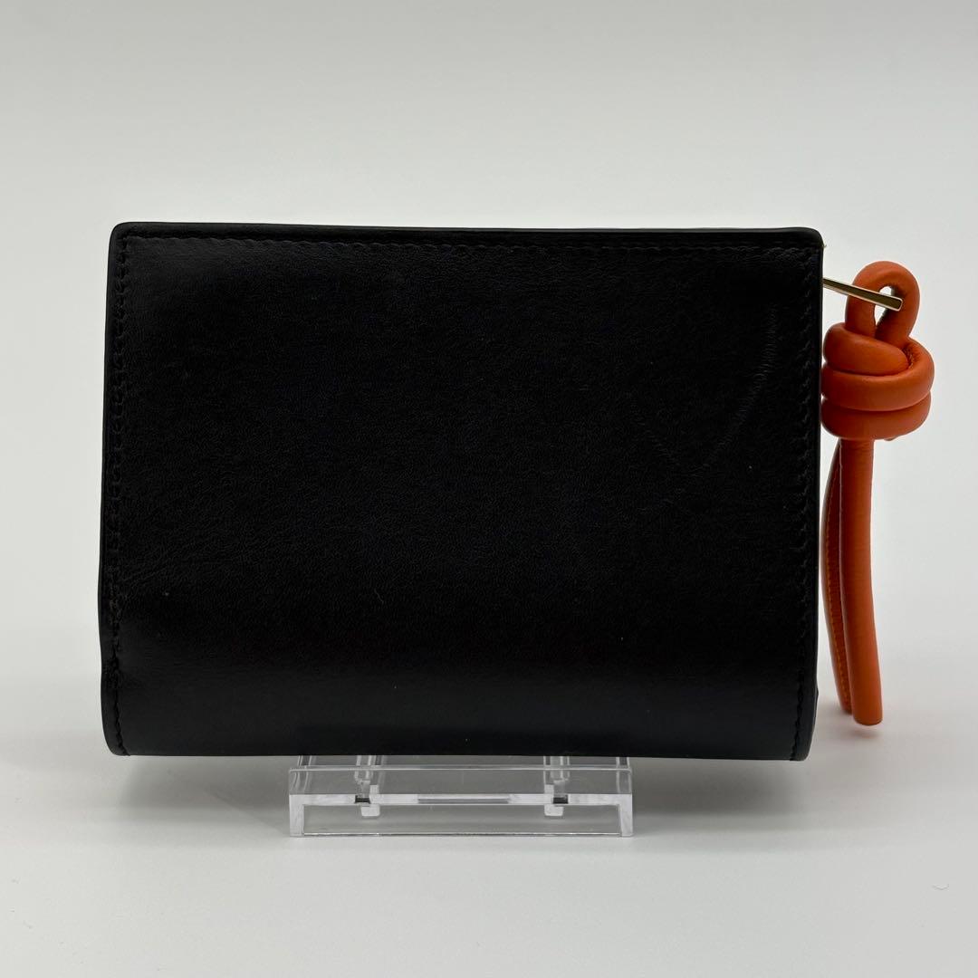 ロエベ　ノット コンパクトウォレット　レザー　ブラック　黒　オレンジ　スペイン製