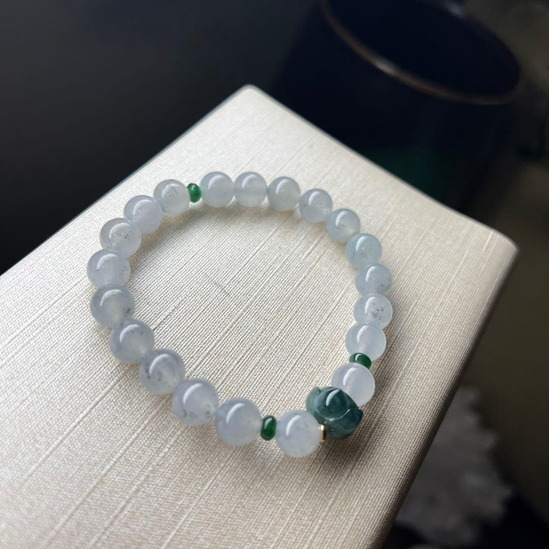 本翡翠、k14蓮花氷種魔除けブレスレット