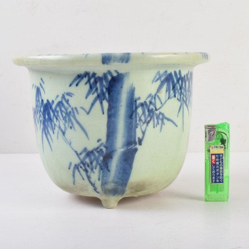 瀬戸焼 古瀬戸 青磁染付 竹文鉢 植木鉢 C 8792