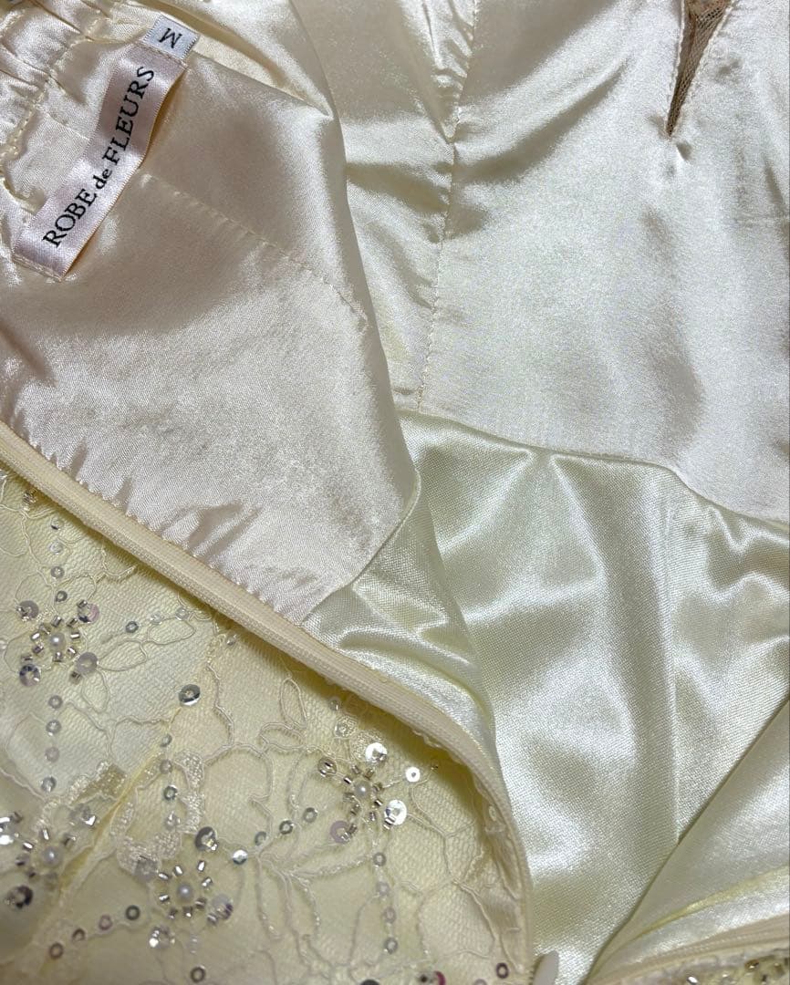 ROBE de FLEURS/スパンコールアイボリーミニキャバドレスフレア新品M