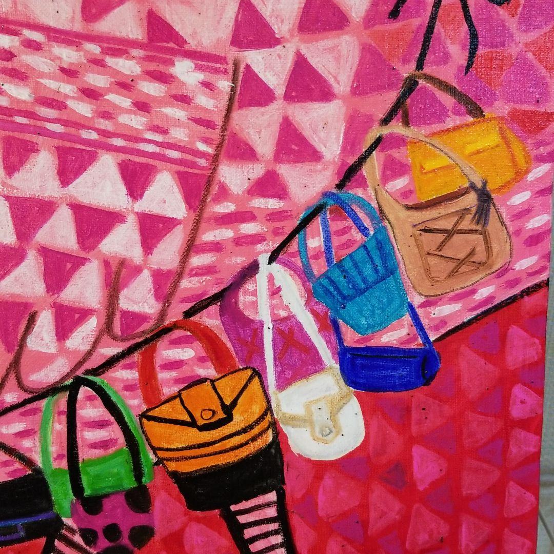 油絵 くーちゃん様専用 バッグをたくさん持つ鳥