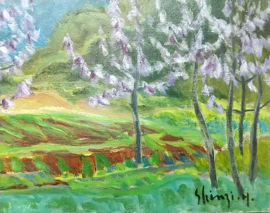 「桐の花咲く妙義」A 油絵 油彩画 絵画 アート 風景画