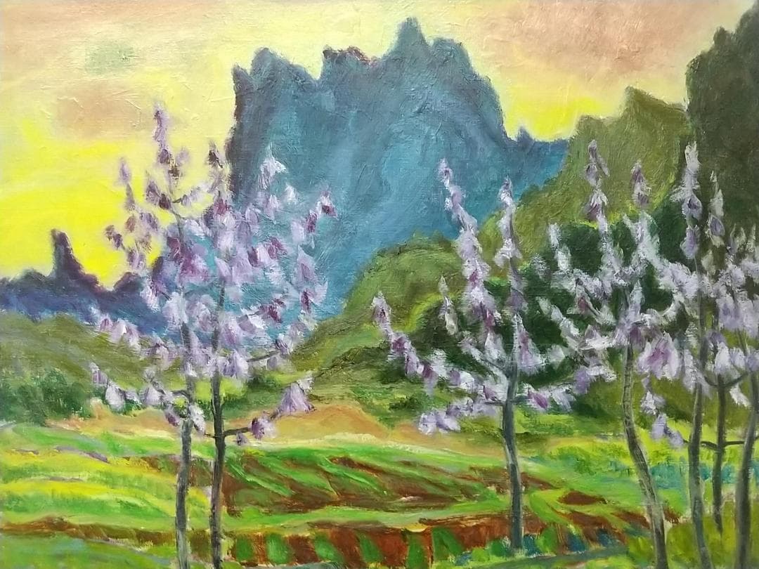 「桐の花咲く妙義」A 油絵 油彩画 絵画 アート 風景画