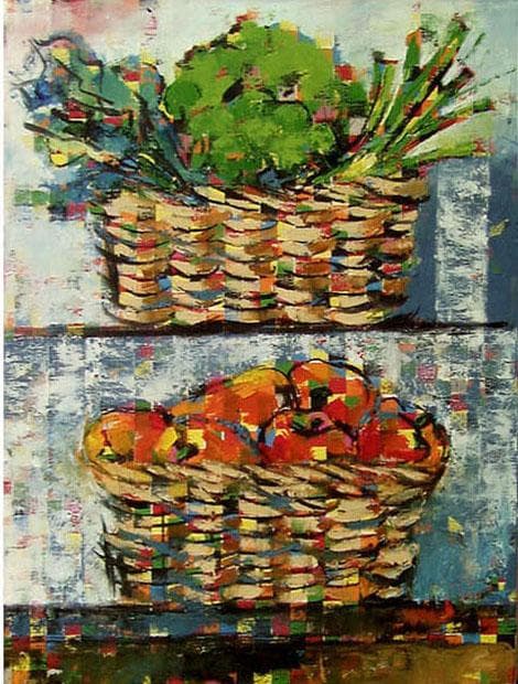 油絵 菅家令子 絵 絵画インテリア 額付(黒) uF6-060903 静物 野菜