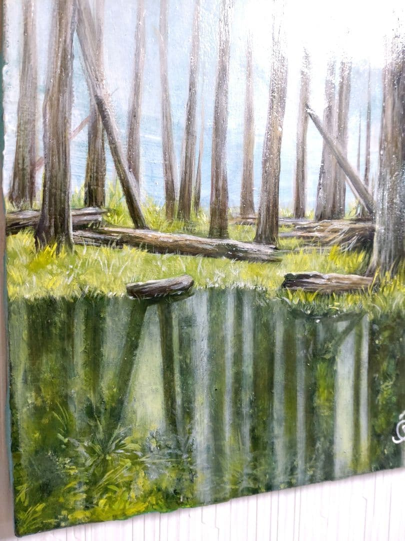 油絵◆幻想的な風景画【白の静寂】1点物の原画/作者サイン入り◆F4号サイズ