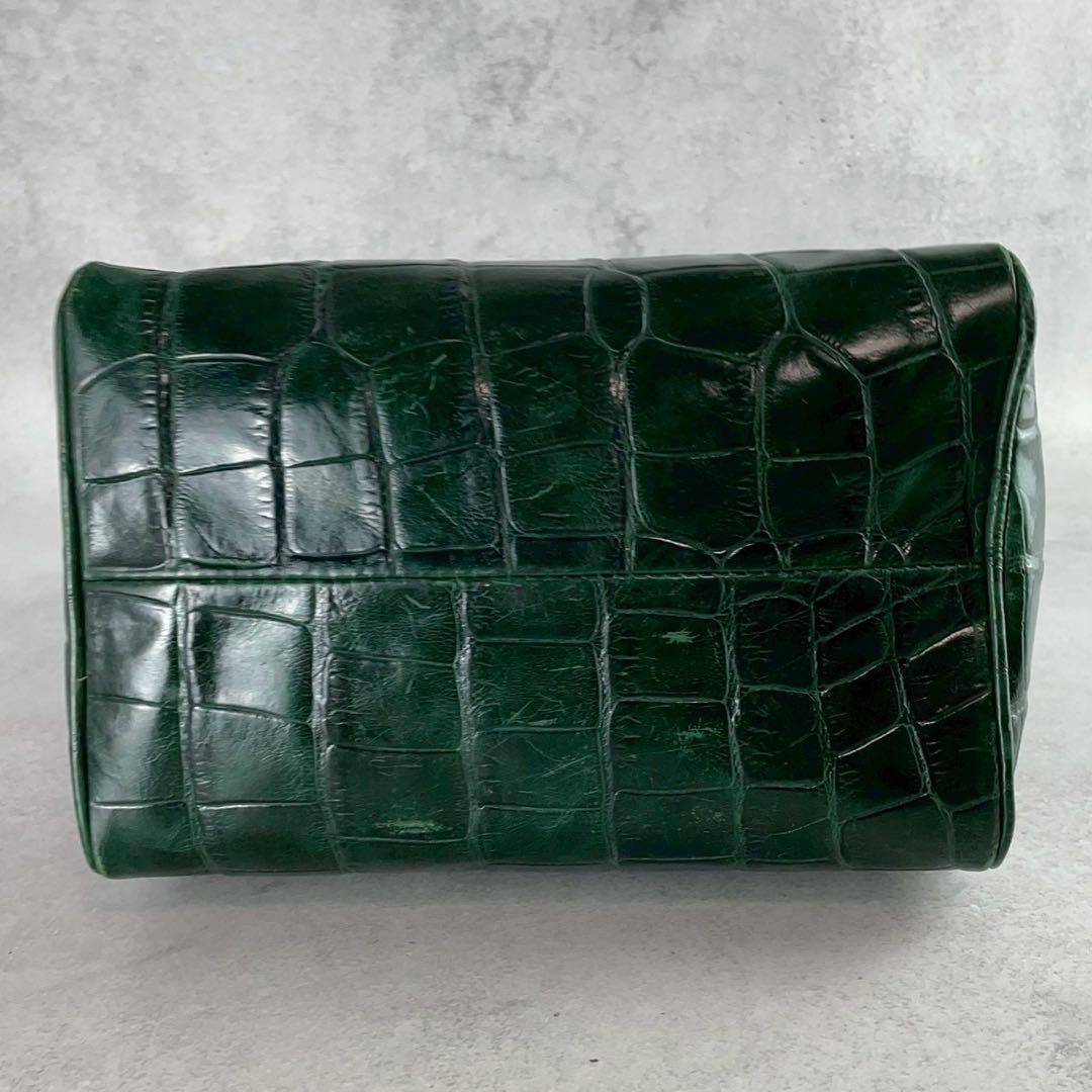 BALLY バリー ミニボストンバッグ クロコ型押し レザー グリーン