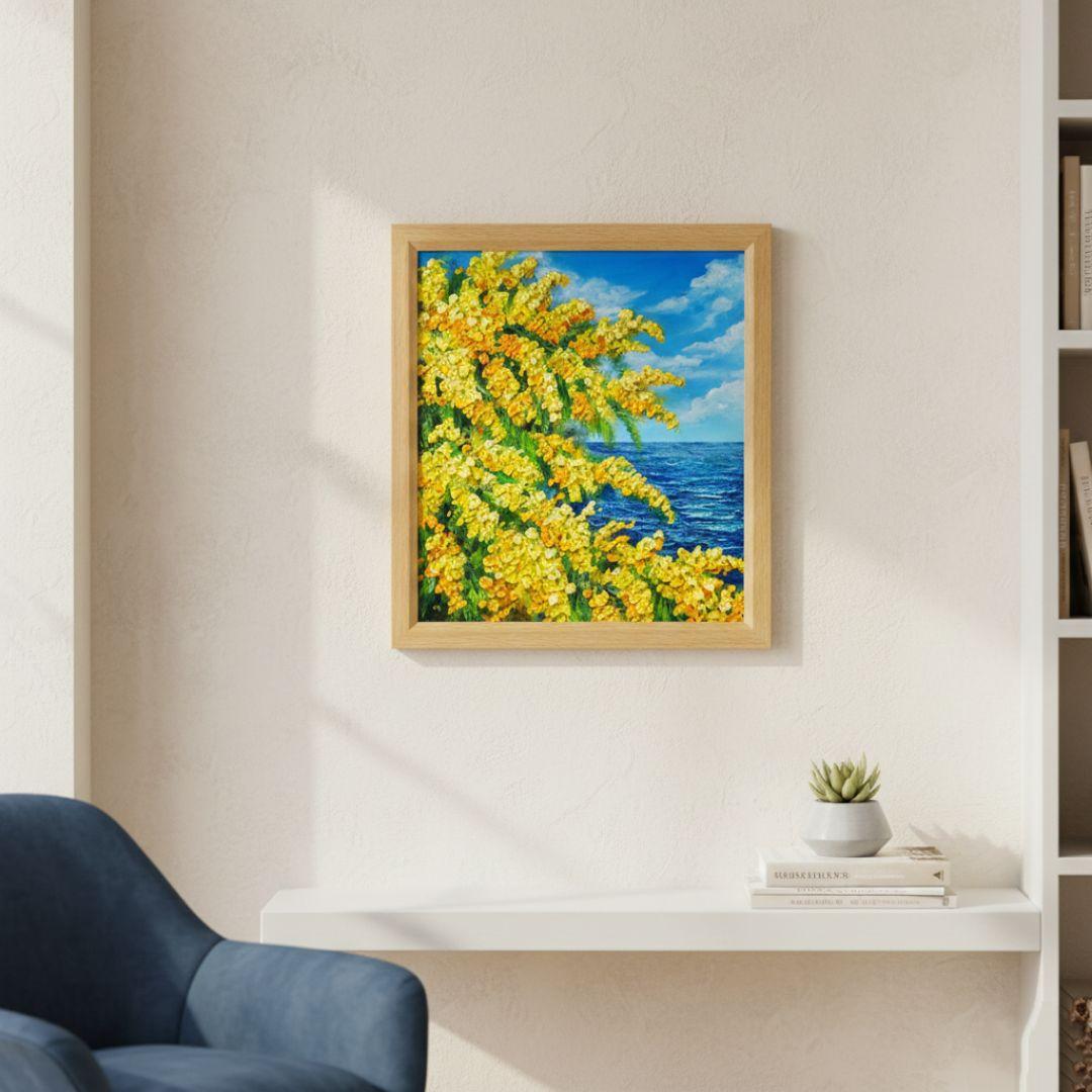 油絵 油彩 油彩画 絵 絵画 【ミモザの海】