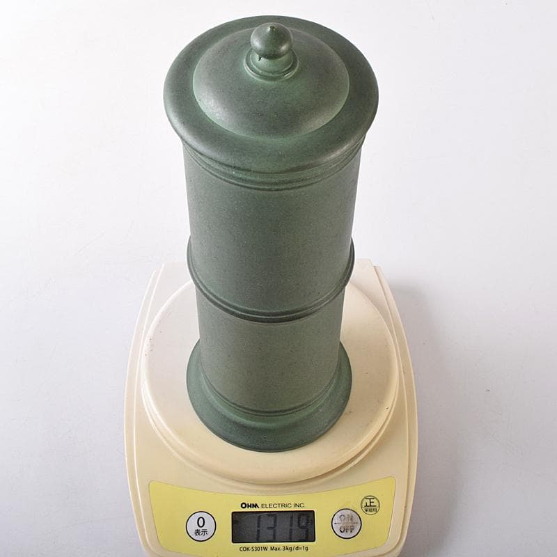 高岡銅器 鋳物師 大野芳光作 唐銅 経筒花入 共箱 M R8710