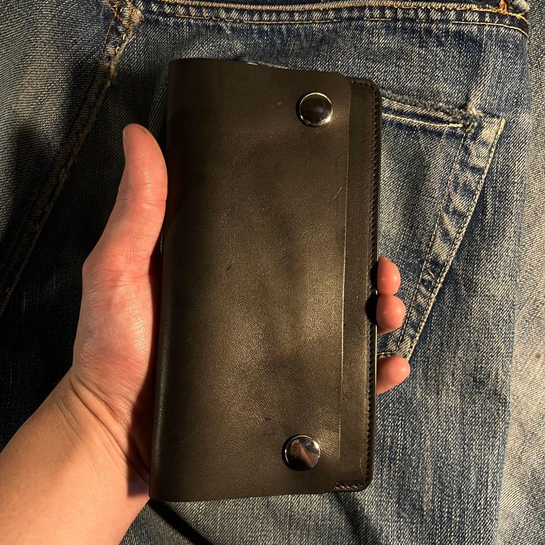 薄型ロングトラッカーウォレット 2層 シルバー 栃木レザー ハンドメイド