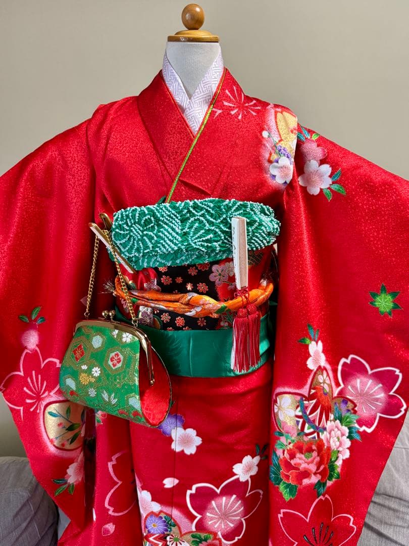 7歳七五三セット　着物草履バッグ付き　赤系②
