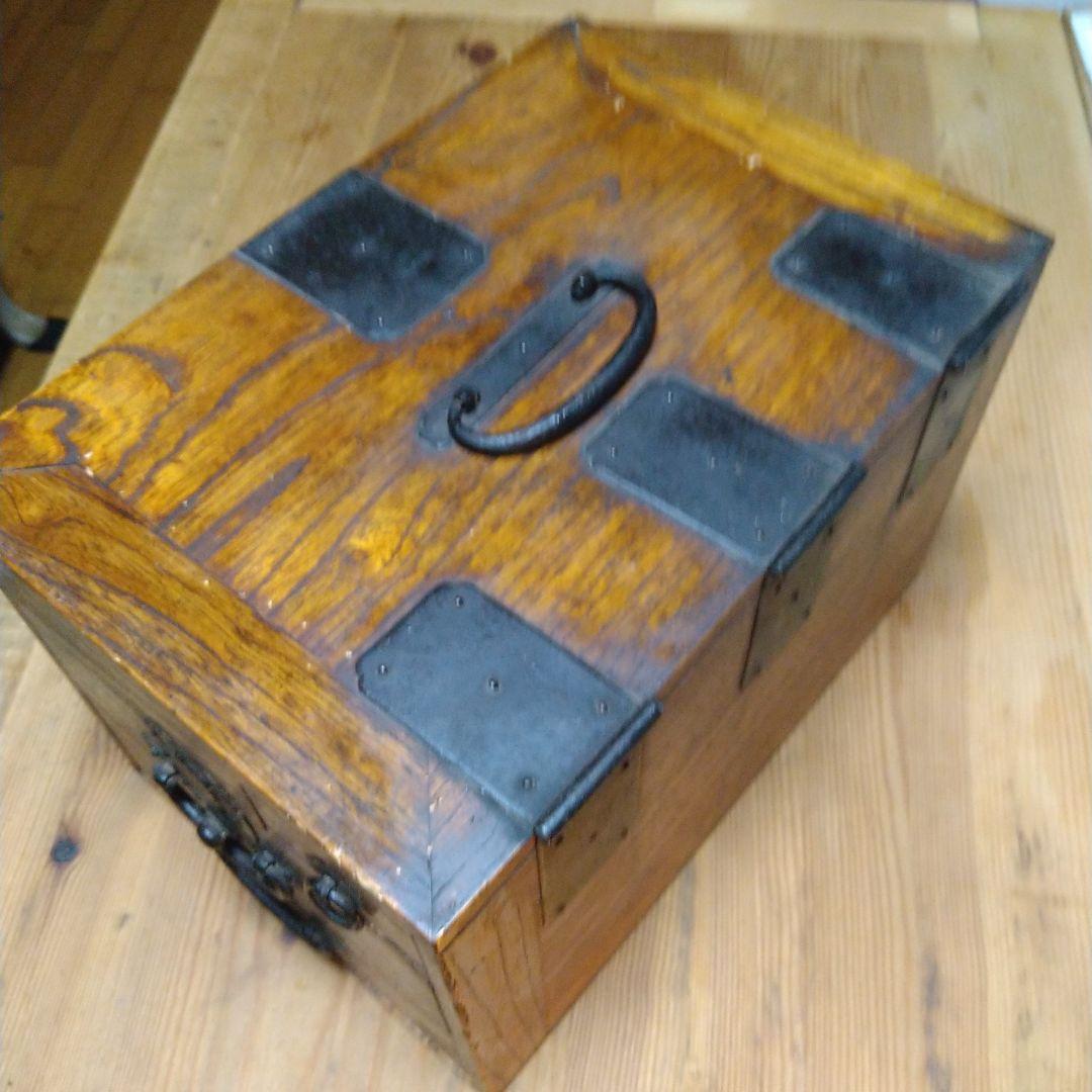 硯箱　欅　骨董