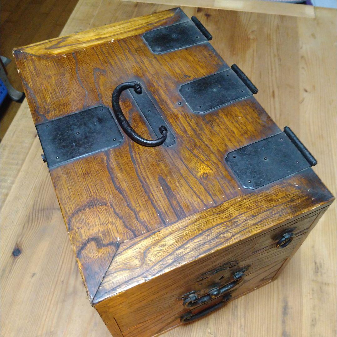 硯箱　欅　骨董